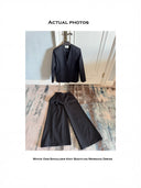 Minimalist V-neck Collarless Blazer Suit Oversized Wide-Leg Pants  Two-Piece Set in