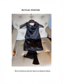 Black Acetate Satin Halterneck Top | Backless Fringe Tie Detail Sleeveless Blouse