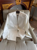 Minimalist V-neck Collarless Blazer Suit Oversized Wide-Leg Pants  Two-Piece Set in