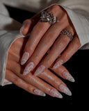 (AM0024#) Handmade Press-On Nails | Reusable, Salon-Quality, Long-Lasting, Glossy Design, White Lace Almond Bridal Nails
