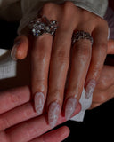 (AM0024#) Handmade Press-On Nails | Reusable, Salon-Quality, Long-Lasting, Glossy Design, White Lace Almond Bridal Nails