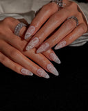 (AM0024#) Handmade Press-On Nails | Reusable, Salon-Quality, Long-Lasting, Glossy Design, White Lace Almond Bridal Nails