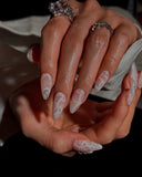 (AM0024#) Handmade Press-On Nails | Reusable, Salon-Quality, Long-Lasting, Glossy Design, White Lace Almond Bridal Nails