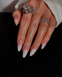 (JDD1017#) Handmade Press-On Nails | Reusable, Salon-Quality, Long-Lasting, Glossy Design, 3D Embellished Almond Press-On Nails, Elegant Party & Wedding Wear Style