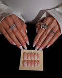 (JDD1017#) Handmade Press-On Nails | Reusable, Salon-Quality, Long-Lasting, Glossy Design, 3D Embellished Almond Press-On Nails, Elegant Party & Wedding Wear Style
