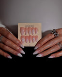 (JDD1017#) Handmade Press-On Nails | Reusable, Salon-Quality, Long-Lasting, Glossy Design, 3D Embellished Almond Press-On Nails, Elegant Party & Wedding Wear Style
