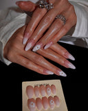 (JDD1017#) Handmade Press-On Nails | Reusable, Salon-Quality, Long-Lasting, Glossy Design, 3D Embellished Almond Press-On Nails, Elegant Party & Wedding Wear Style