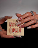 (JDD1021#) Handmade Press-On Nails | Reusable, Salon-Quality, Long-Lasting, Glossy Design, White Pink Lip Print Almond Nails, Y2K Kiss