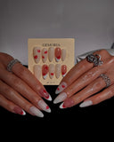 (JDD1021#) Handmade Press-On Nails | Reusable, Salon-Quality, Long-Lasting, Glossy Design, White Pink Lip Print Almond Nails, Y2K Kiss