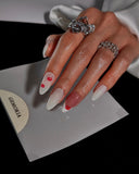 (JDD1021#) Handmade Press-On Nails | Reusable, Salon-Quality, Long-Lasting, Glossy Design, White Pink Lip Print Almond Nails, Y2K Kiss