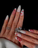 (JDD1021#) Handmade Press-On Nails | Reusable, Salon-Quality, Long-Lasting, Glossy Design, White Pink Lip Print Almond Nails, Y2K Kiss