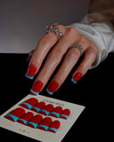 (JDD1033#) Handmade Press-On Nails | Reusable, Salon-Quality, Long-Lasting, Glossy Design, Red Blue French Tip Short Square Press On Nail Set, Minimal Cute Daily Wear Fake Nails