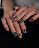 (17AM00#) Handmade Press-On Nails | Reusable, Salon-Quality, Long-Lasting, Glossy Design, Crystal Rhinestone Nude Blue Party Set