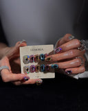 (17AM00#) Handmade Press-On Nails | Reusable, Salon-Quality, Long-Lasting, Glossy Design, Crystal Rhinestone Nude Blue Party Set