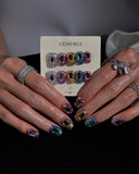 (17AM00#) Handmade Press-On Nails | Reusable, Salon-Quality, Long-Lasting, Glossy Design, Crystal Rhinestone Nude Blue Party Set