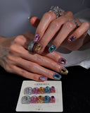 (17AM00#) Handmade Press-On Nails | Reusable, Salon-Quality, Long-Lasting, Glossy Design, Crystal Rhinestone Nude Blue Party Set