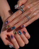 (17AM00#) Handmade Press-On Nails | Reusable, Salon-Quality, Long-Lasting, Glossy Design, Crystal Rhinestone Nude Blue Party Set
