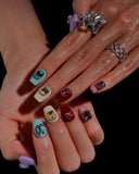 (16AM00#) Handmade Press-On Nails | Reusable, Salon-Quality, Long-Lasting, Glossy Design, Colorful Gemstone Square Press On Nails Y2K 3D Crystal Luxury Party Nails
