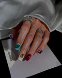 (16AM00#) Handmade Press-On Nails | Reusable, Salon-Quality, Long-Lasting, Glossy Design, Colorful Gemstone Square Press On Nails Y2K 3D Crystal Luxury Party Nails