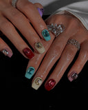 (16AM00#) Handmade Press-On Nails | Reusable, Salon-Quality, Long-Lasting, Glossy Design, Colorful Gemstone Square Press On Nails Y2K 3D Crystal Luxury Party Nails