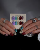 (16AM00#) Handmade Press-On Nails | Reusable, Salon-Quality, Long-Lasting, Glossy Design, Colorful Gemstone Square Press On Nails Y2K 3D Crystal Luxury Party Nails