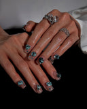 (AM0034#) Handmade Press-On Nails | Reusable, Salon-Quality, Long-Lasting, Glossy Design, Crystal Rhinestone Press On Nails, Short Square Nude Pink Gemstone Fake Nail Set