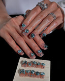(AM0034#) Handmade Press-On Nails | Reusable, Salon-Quality, Long-Lasting, Glossy Design, Crystal Rhinestone Press On Nails, Short Square Nude Pink Gemstone Fake Nail Set