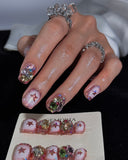 (AM0035#) Handmade Press-On Nails | Reusable, Salon-Quality, Long-Lasting, Glossy Design, Pink Crystal Rhinestone Press On Nails, Star Design Short Square Fake Nail Set