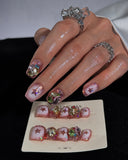 (AM0035#) Handmade Press-On Nails | Reusable, Salon-Quality, Long-Lasting, Glossy Design, Pink Crystal Rhinestone Press On Nails, Star Design Short Square Fake Nail Set