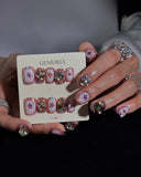(AM0035#) Handmade Press-On Nails | Reusable, Salon-Quality, Long-Lasting, Glossy Design, Pink Crystal Rhinestone Press On Nails, Star Design Short Square Fake Nail Set