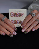 (AM0035#) Handmade Press-On Nails | Reusable, Salon-Quality, Long-Lasting, Glossy Design, Pink Crystal Rhinestone Press On Nails, Star Design Short Square Fake Nail Set