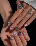 (AM0035#) Handmade Press-On Nails | Reusable, Salon-Quality, Long-Lasting, Glossy Design, Pink Crystal Rhinestone Press On Nails, Star Design Short Square Fake Nail Set