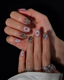 (AM0035#) Handmade Press-On Nails | Reusable, Salon-Quality, Long-Lasting, Glossy Design, Pink Crystal Rhinestone Press On Nails, Star Design Short Square Fake Nail Set