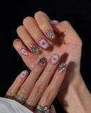 (AM0035#) Handmade Press-On Nails | Reusable, Salon-Quality, Long-Lasting, Glossy Design, Pink Crystal Rhinestone Press On Nails, Star Design Short Square Fake Nail Set