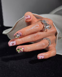 (AM0035#) Handmade Press-On Nails | Reusable, Salon-Quality, Long-Lasting, Glossy Design, Pink Crystal Rhinestone Press On Nails, Star Design Short Square Fake Nail Set