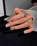 (AM0035#) Handmade Press-On Nails | Reusable, Salon-Quality, Long-Lasting, Glossy Design, Pink Crystal Rhinestone Press On Nails, Star Design Short Square Fake Nail Set