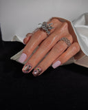 (AM0033#) Handmade Press-On Nails | Reusable, Salon-Quality, Long-Lasting, Glossy Design, Crystal Rhinestone Press On Nails, Lavender Pink Short Square Fake Nail Set