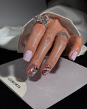 (AM0033#) Handmade Press-On Nails | Reusable, Salon-Quality, Long-Lasting, Glossy Design, Crystal Rhinestone Press On Nails, Lavender Pink Short Square Fake Nail Set