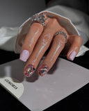 (AM0033#) Handmade Press-On Nails | Reusable, Salon-Quality, Long-Lasting, Glossy Design, Crystal Rhinestone Press On Nails, Lavender Pink Short Square Fake Nail Set