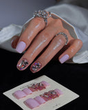 (AM0033#) Handmade Press-On Nails | Reusable, Salon-Quality, Long-Lasting, Glossy Design, Crystal Rhinestone Press On Nails, Lavender Pink Short Square Fake Nail Set