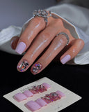 (AM0033#) Handmade Press-On Nails | Reusable, Salon-Quality, Long-Lasting, Glossy Design, Crystal Rhinestone Press On Nails, Lavender Pink Short Square Fake Nail Set