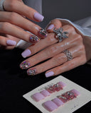 (AM0033#) Handmade Press-On Nails | Reusable, Salon-Quality, Long-Lasting, Glossy Design, Crystal Rhinestone Press On Nails, Lavender Pink Short Square Fake Nail Set