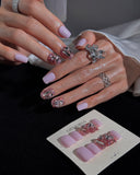 (AM0033#) Handmade Press-On Nails | Reusable, Salon-Quality, Long-Lasting, Glossy Design, Crystal Rhinestone Press On Nails, Lavender Pink Short Square Fake Nail Set