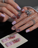 (AM0033#) Handmade Press-On Nails | Reusable, Salon-Quality, Long-Lasting, Glossy Design, Crystal Rhinestone Press On Nails, Lavender Pink Short Square Fake Nail Set