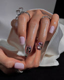 (AM0033#) Handmade Press-On Nails | Reusable, Salon-Quality, Long-Lasting, Glossy Design, Crystal Rhinestone Press On Nails, Lavender Pink Short Square Fake Nail Set