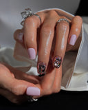 (AM0033#) Handmade Press-On Nails | Reusable, Salon-Quality, Long-Lasting, Glossy Design, Crystal Rhinestone Press On Nails, Lavender Pink Short Square Fake Nail Set