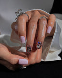 (AM0033#) Handmade Press-On Nails | Reusable, Salon-Quality, Long-Lasting, Glossy Design, Crystal Rhinestone Press On Nails, Lavender Pink Short Square Fake Nail Set