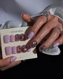(AM0033#) Handmade Press-On Nails | Reusable, Salon-Quality, Long-Lasting, Glossy Design, Crystal Rhinestone Press On Nails, Lavender Pink Short Square Fake Nail Set
