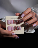 (AM0033#) Handmade Press-On Nails | Reusable, Salon-Quality, Long-Lasting, Glossy Design, Crystal Rhinestone Press On Nails, Lavender Pink Short Square Fake Nail Set