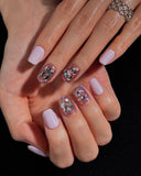 (AM0033#) Handmade Press-On Nails | Reusable, Salon-Quality, Long-Lasting, Glossy Design, Crystal Rhinestone Press On Nails, Lavender Pink Short Square Fake Nail Set